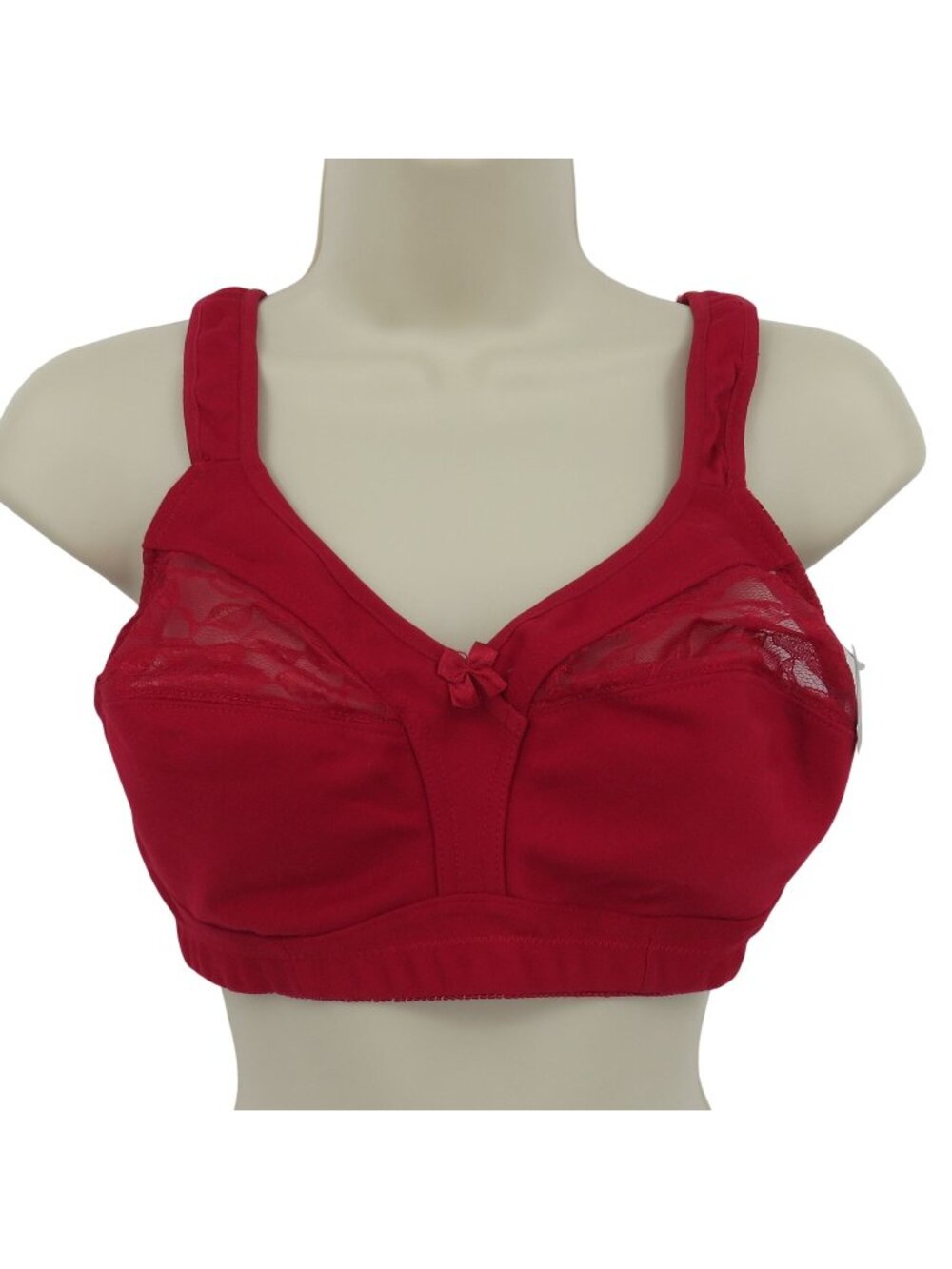 Plusform Instant Shaping Women 34DD Bra Red Floral Lace Bow Wireless Unlined NEW